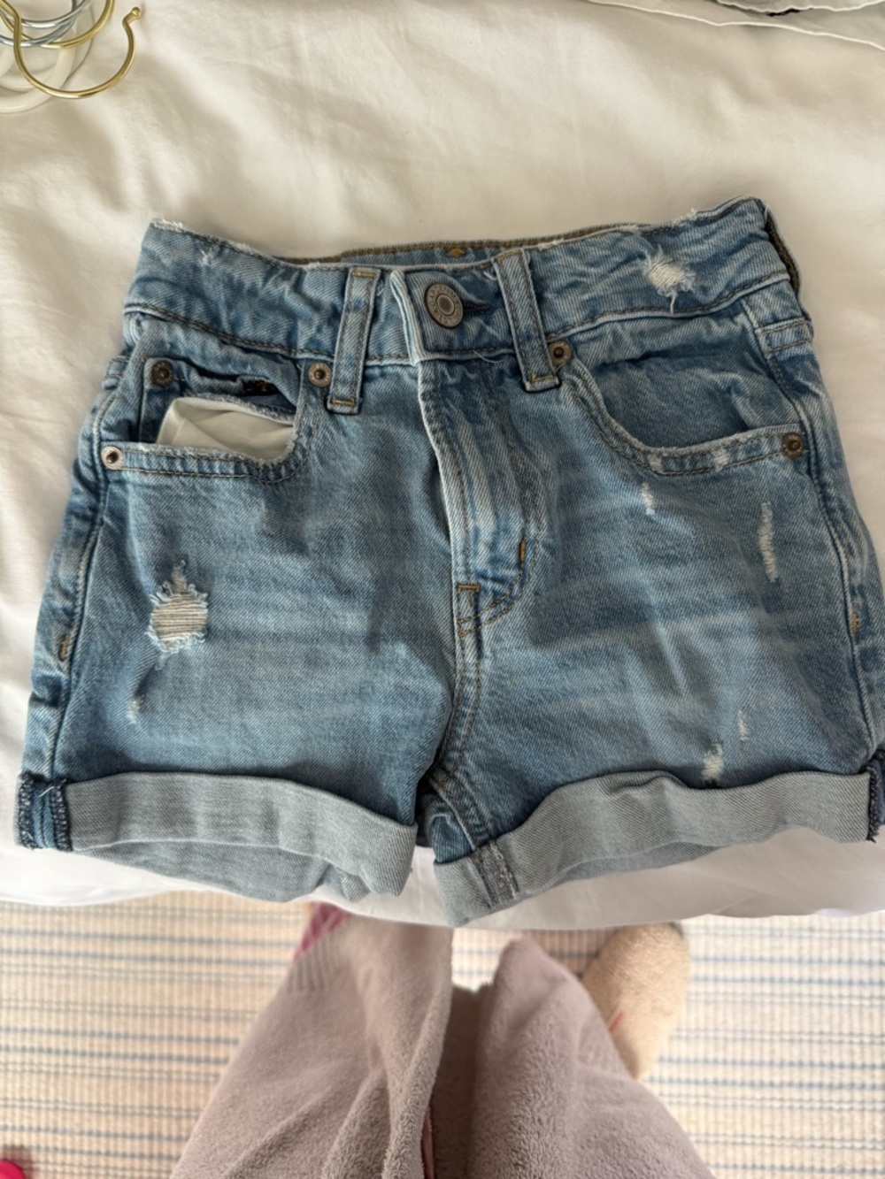 GAP Light Blue Distressed Roll-Cuff Denim Shorts